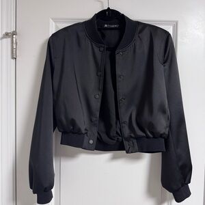 Zara Black Satin Bomber Jacket